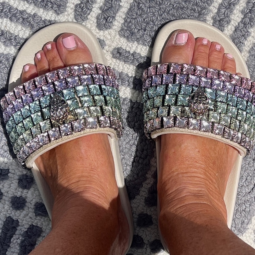 Kurt Geiger NIB Slide Sandals Meena Lg Pastel Crystals EagleHead w/Crystals Sz 7 - Picture 9 of 13
